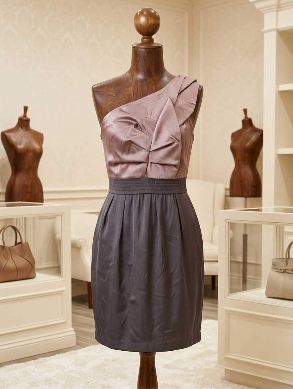 Esley One Shoulder Satin Fitted 2 Tone Dress Size S. Zip Closure In Back